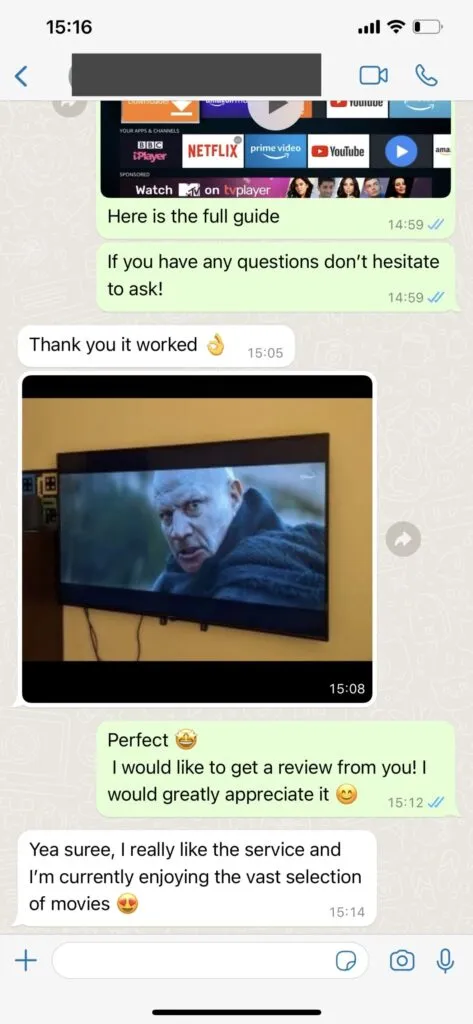 WhatsApp IPTV support conversation example 1
