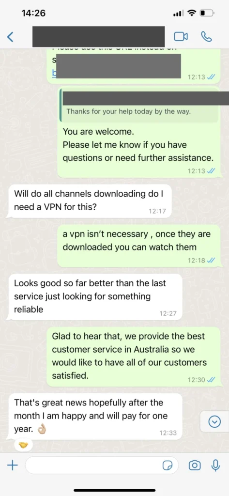 WhatsApp IPTV support conversation example 3